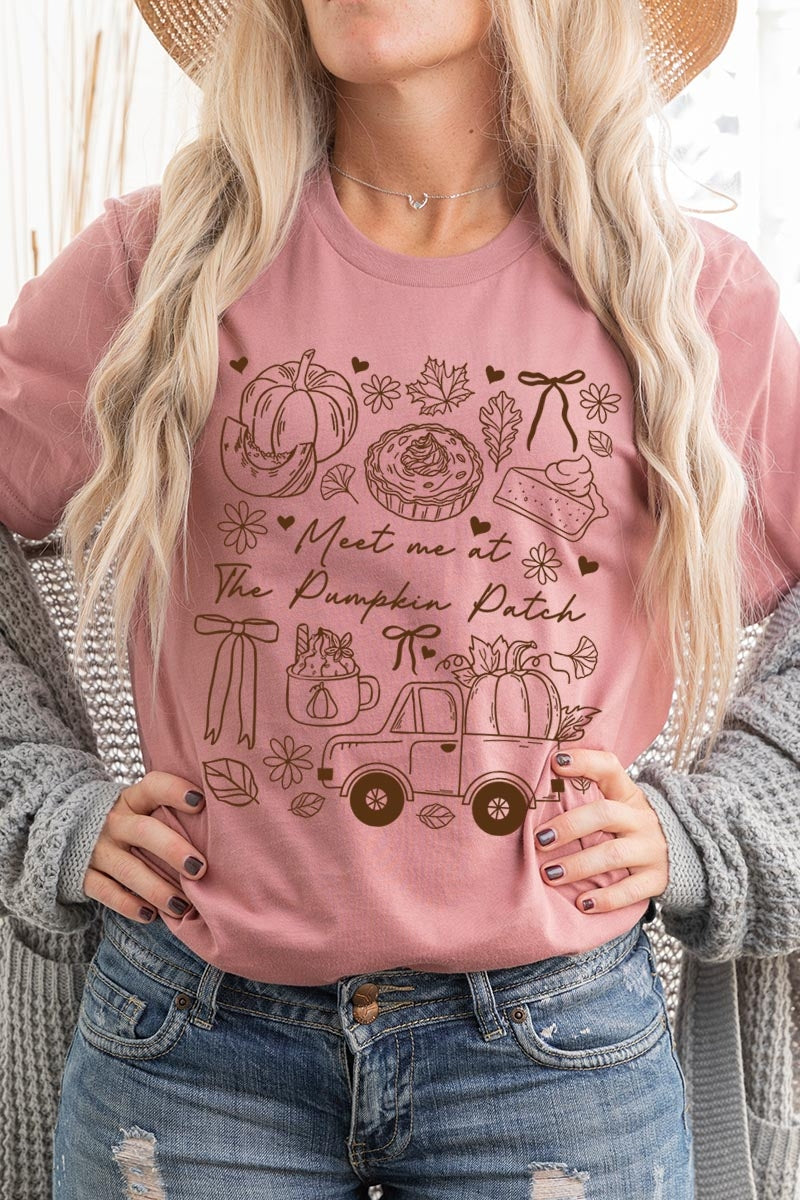 US3001P-E3163 Pumpkin Patch Doodle Graphic Plus Tee $16