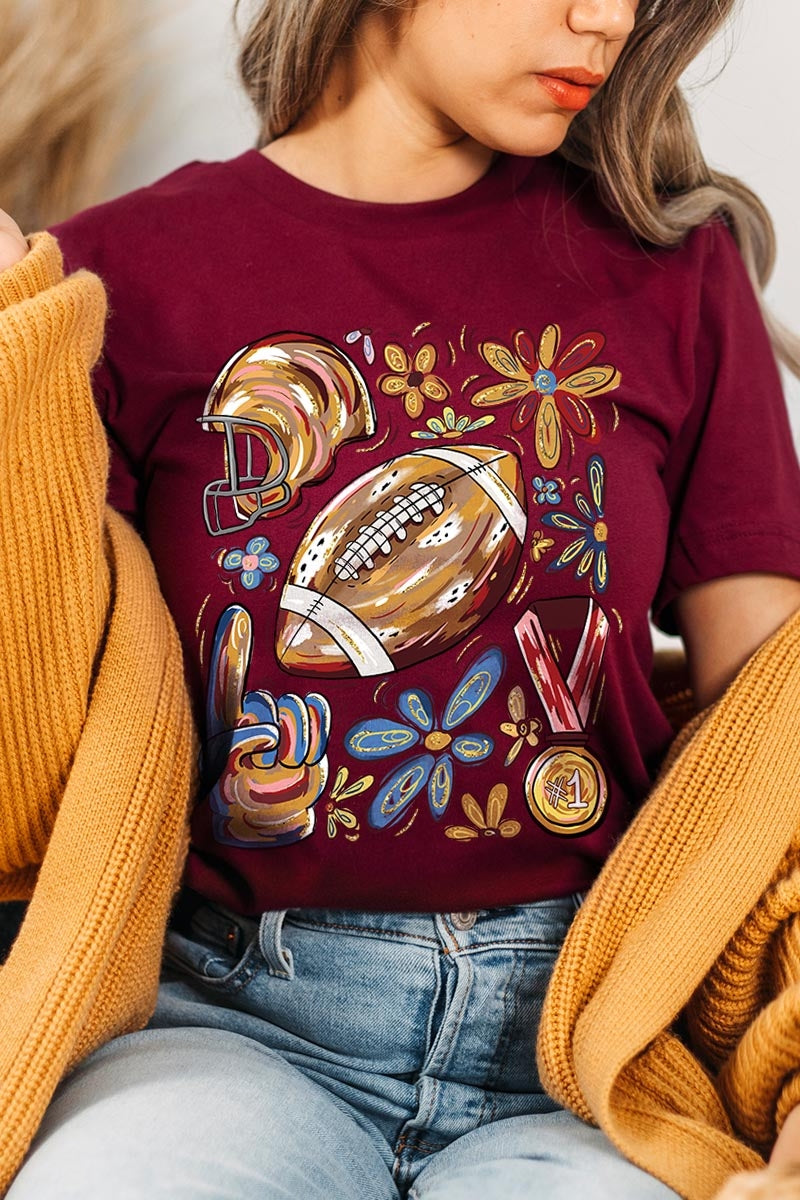 US3001-E3072 Retro Floral Football Graphic Tee $12.5