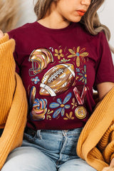 US3001P-E3072 Retro Floral Football Graphic Plus Tee $16