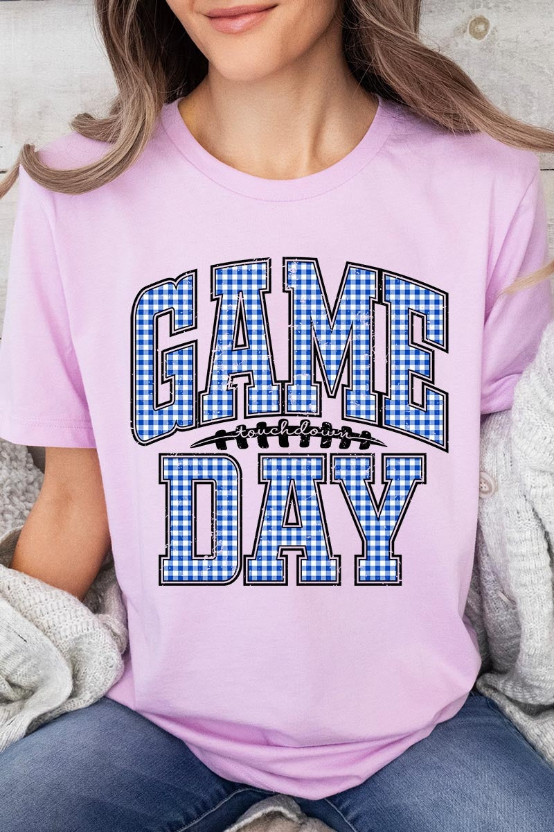 US3001-E3130 Blue Gingham Game Day Graphic Tee $12.5
