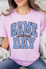 US3001-E3130 Blue Gingham Game Day Graphic Tee $12.5