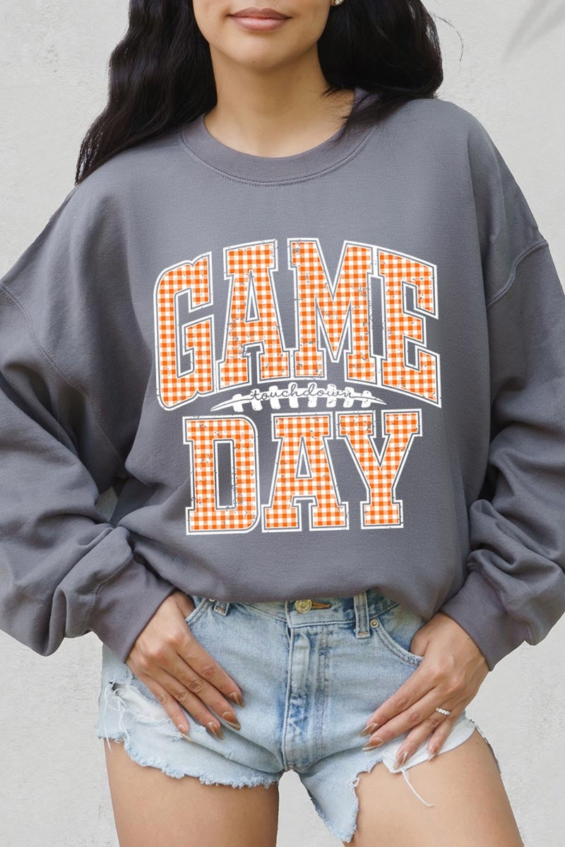 UL180-E3129 Orange Gingham Game Day Graphic Sweatshirt $20