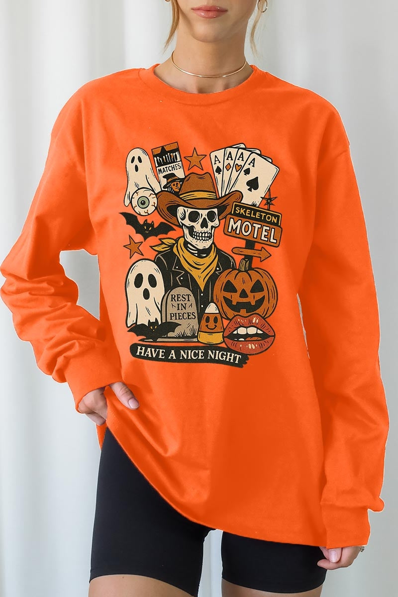 UL240P-E3107 Spooky Skeleton Graphic Plus Long Sleeve Tee $17