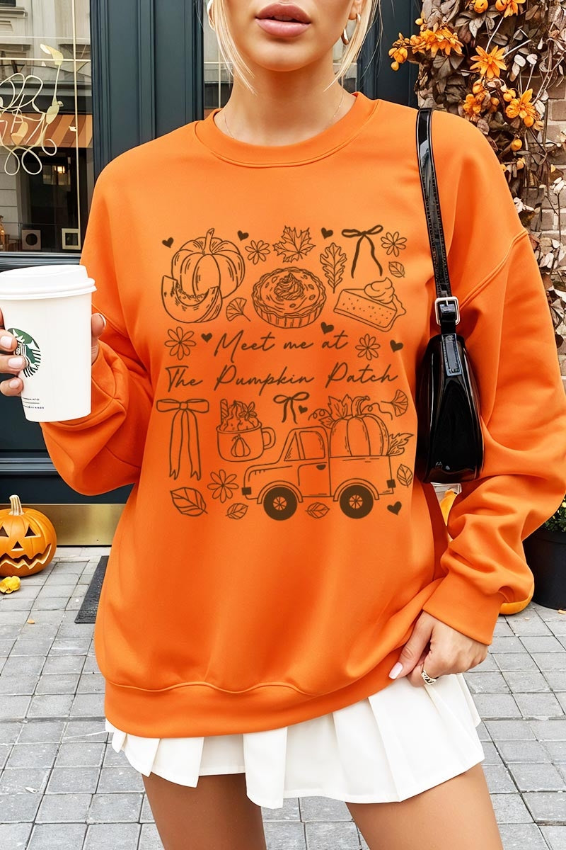 UL180P-E3163 Pumpkin Patch Doodle Graphic Plus Sweatshirt $25