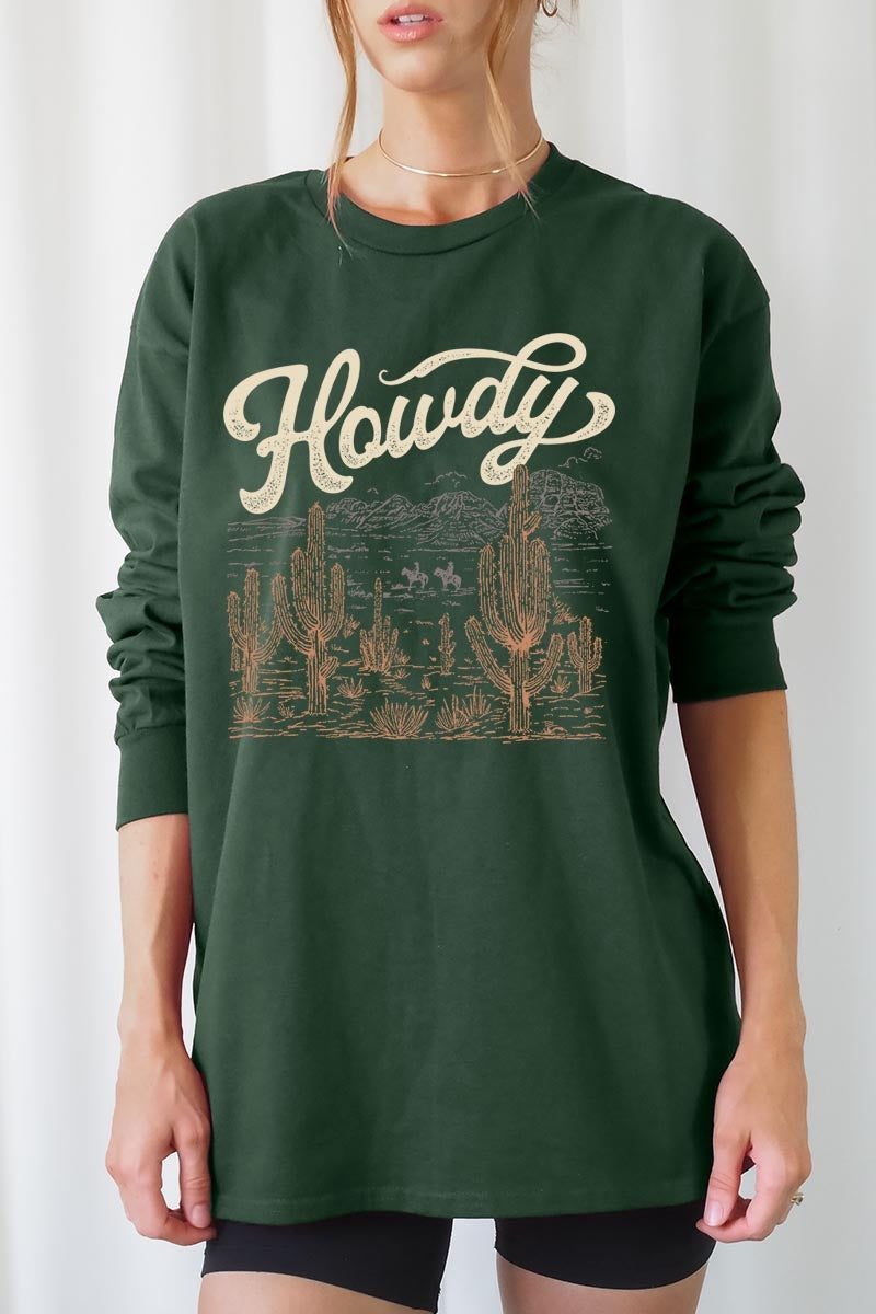 UL240P-E3095 Howdy Desert Western Graphic Plus Long Sleeve Tee $17