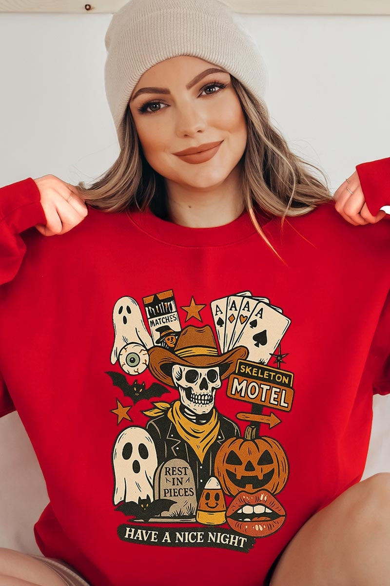 UL180-E3107 Spooky Western Skeleton Graphic Sweatshirt $20