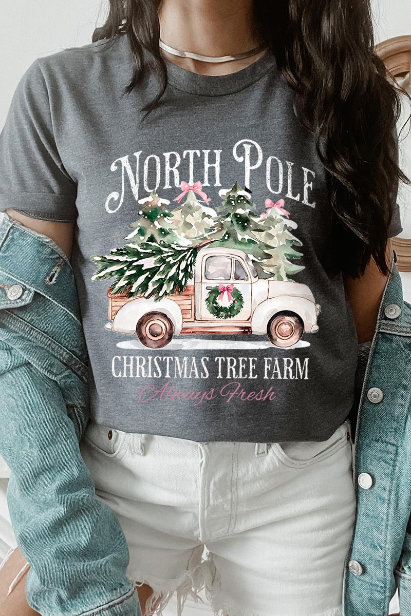 US3001-E3174 North Pole Christmas Graphic Tee $12.5