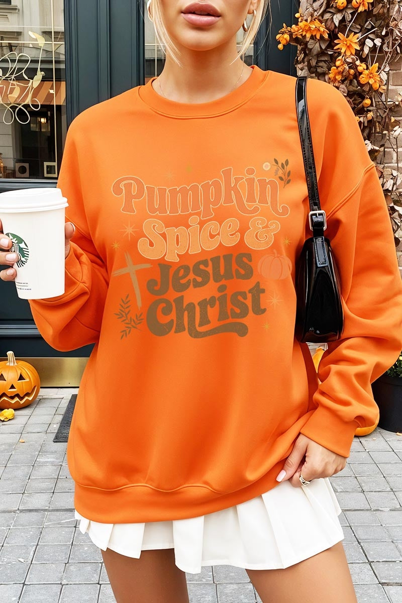 UL180-E3164 Pumpkin Spice & Jesus Graphic Sweatshirt $20
