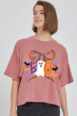 CTS-E3120 Boo Brushstroke Bow Graphic Relaxed Crop Top $11