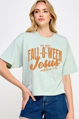 CTS-E3143 Are You Fall O Ween Jesus Graphic Relaxed Crop Top $11