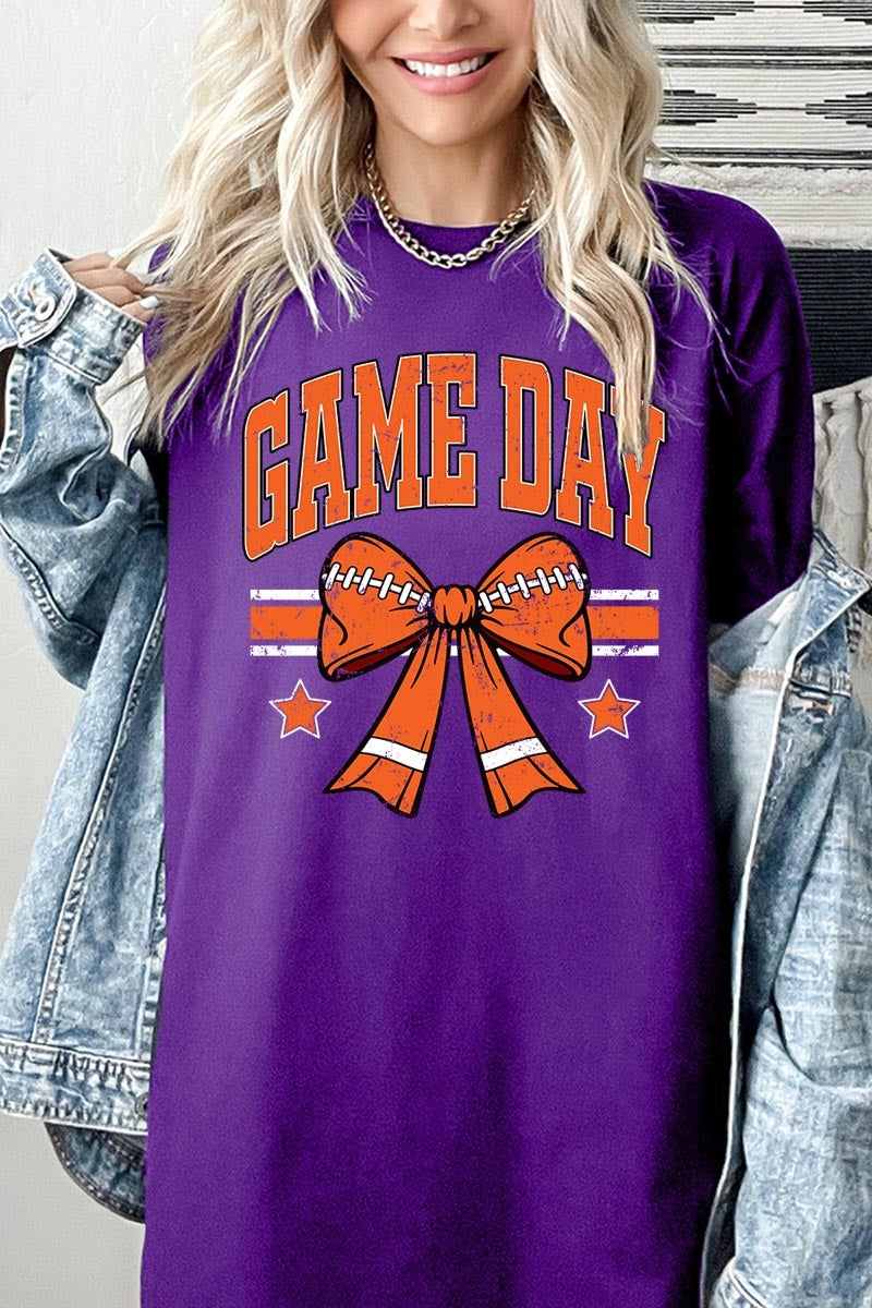 5000P-E3064 Orange Football Bow Graphic Plus Heavy Cotton Tee $12.75