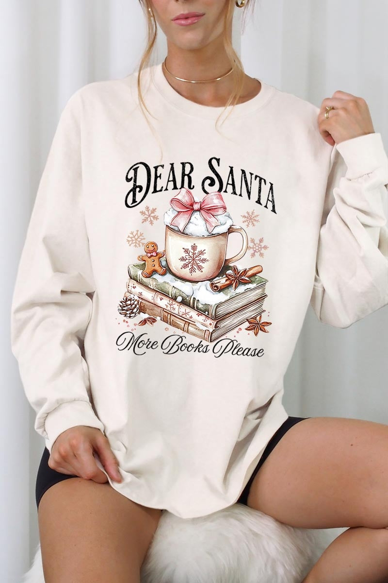UL240-E3205 Dear Santa Books Graphic Long Sleeve Tee $13.75