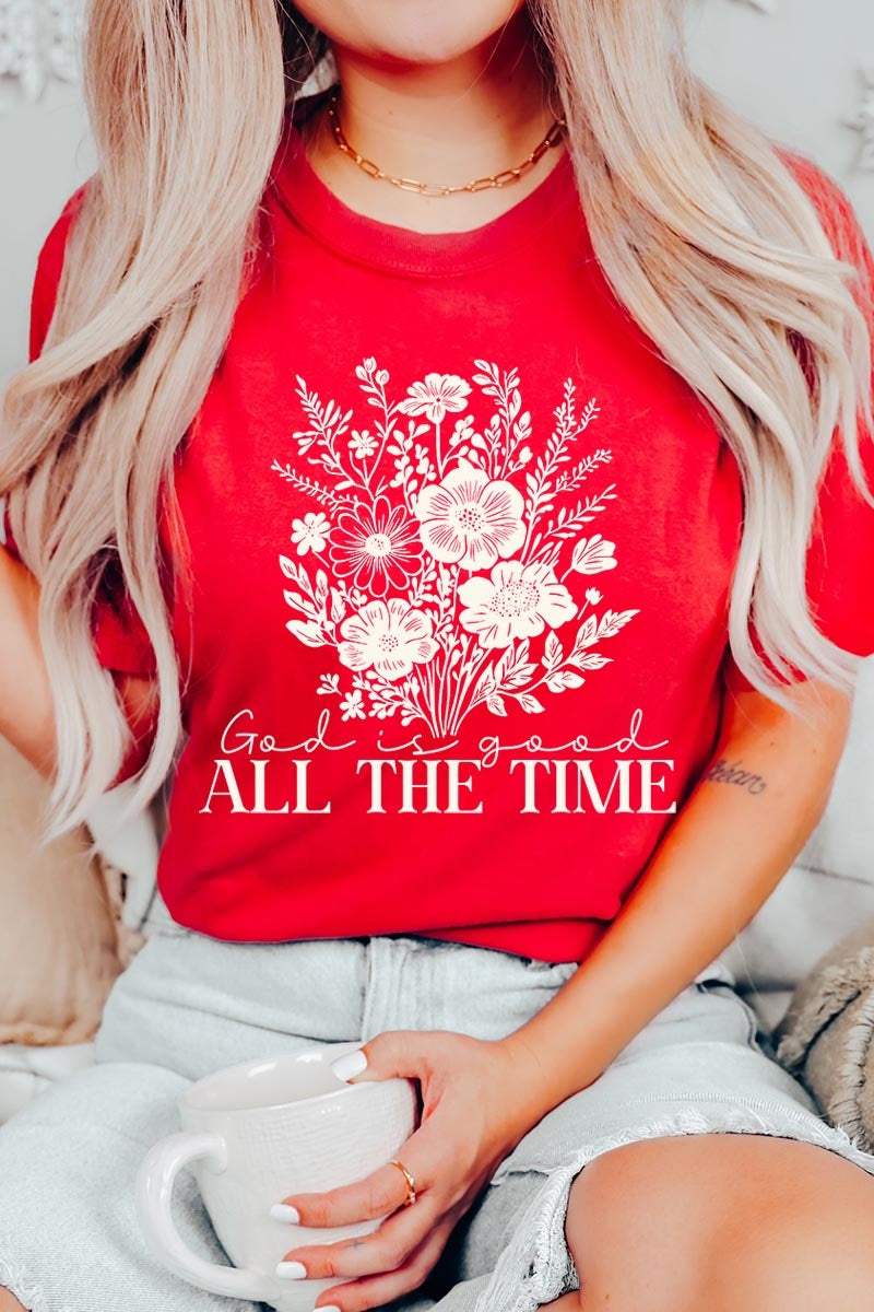 US3001-E3116 God Is Good Floral Graphic Tee $12.5