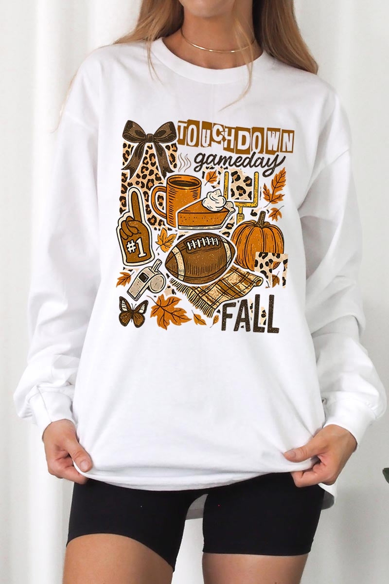 UL240-E3134 Fall Football Collage Graphic Long Sleeve Tee $13.75