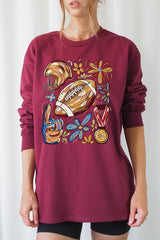 UL240-E3072 Retro Floral Football Graphic Long Sleeve Tee $13.75