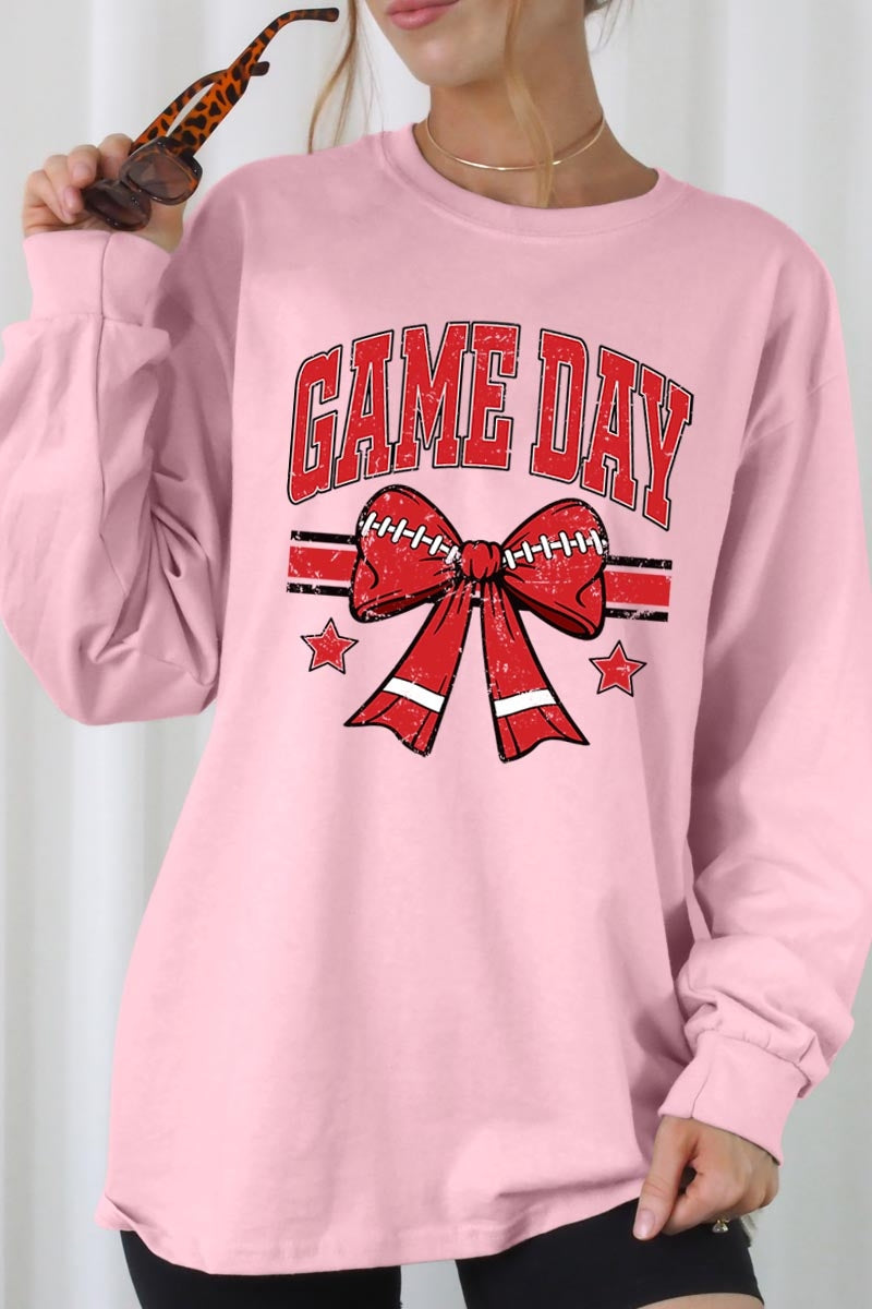 UL240-E3062 Red Game Day Football Bow Graphic Long Sleeve Tee $13.75