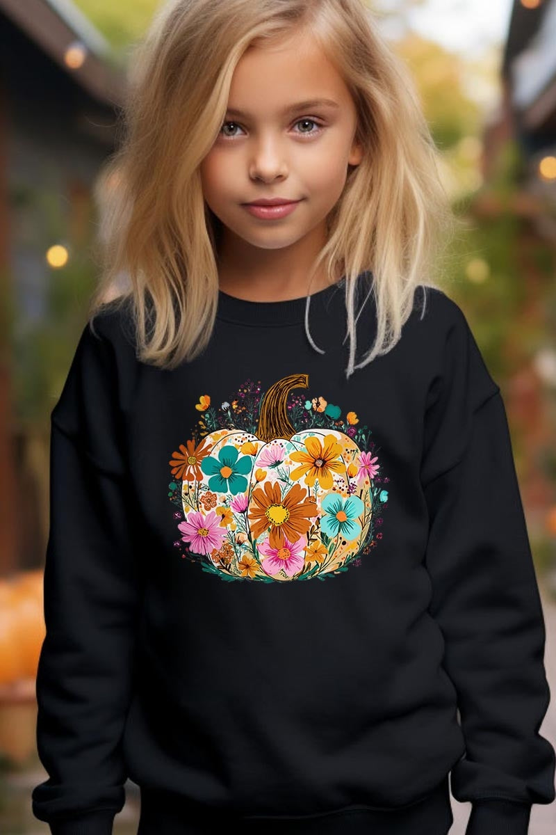 UL180B-E3118Z Floral Pumpkin Kids Graphic Sweatshirt $20