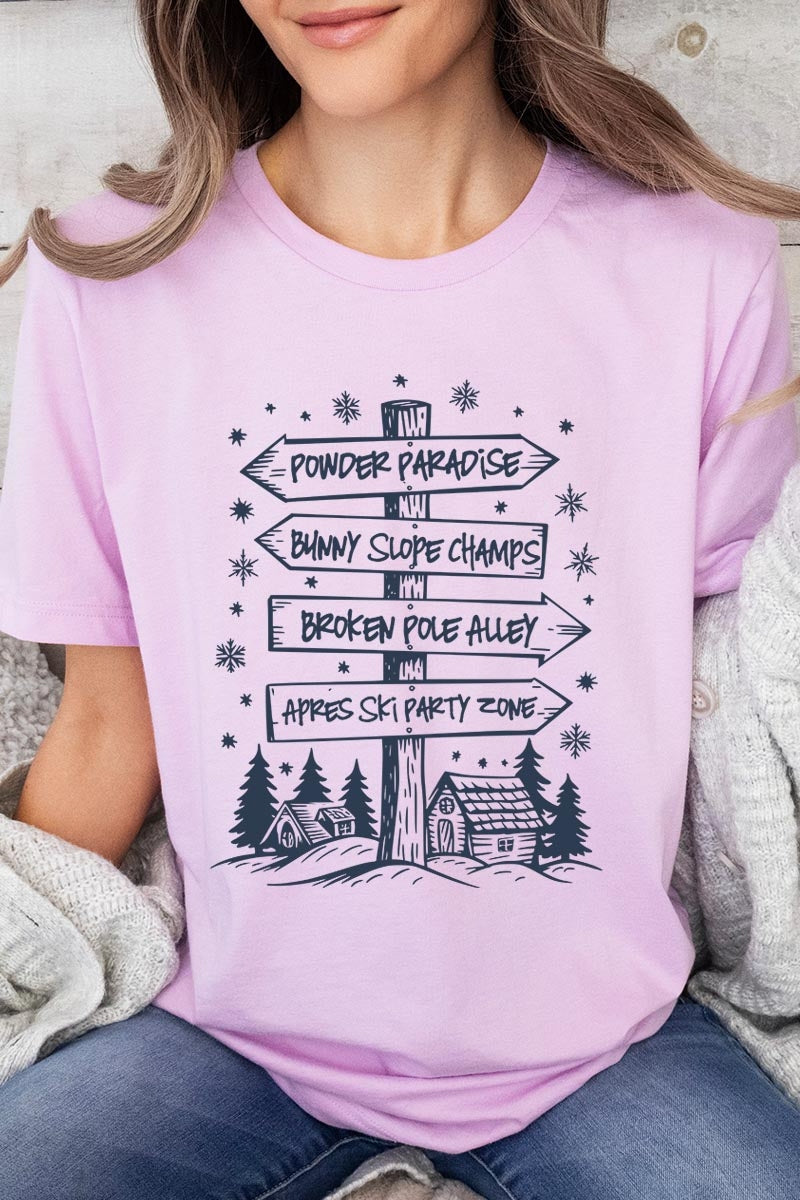 US3001P-E3189 Ski Lodge Signs Graphic Plus Tee $16