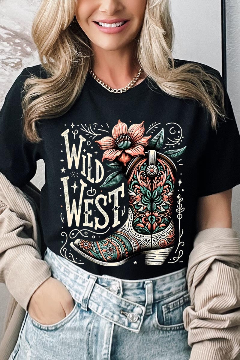 US3001-E3100 Wild West Cowgirl Boot Graphic Tee $12.5