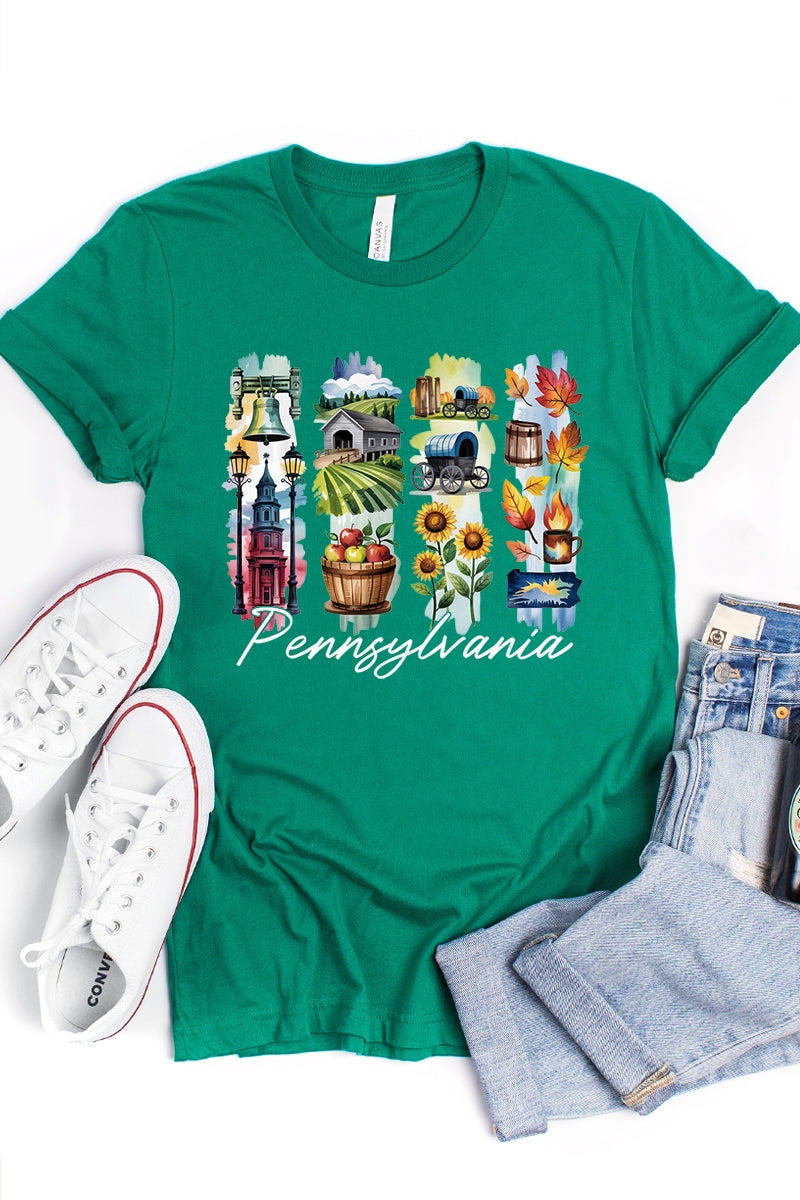 US3001P-E3061PA Pennsylvania State Brushstroke Graphic Plus Tee $16