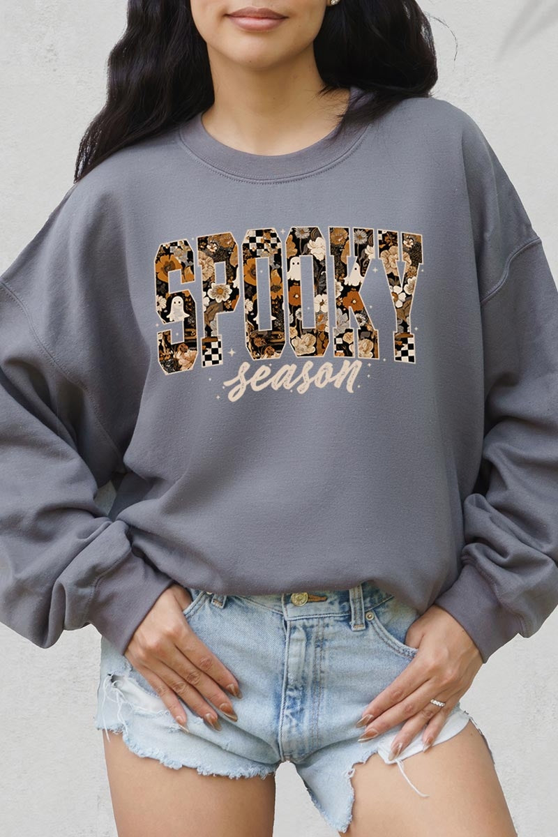 UL180P-E3105 Spooky Season Halloween Graphic Plus Sweatshirt $25