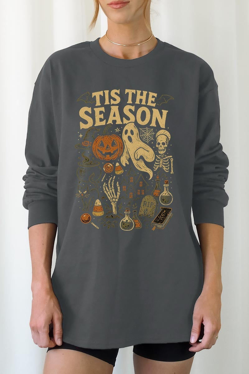 UL240-E3125 Tis The Season Halloween Graphic Long Sleeve Tee $13.75
