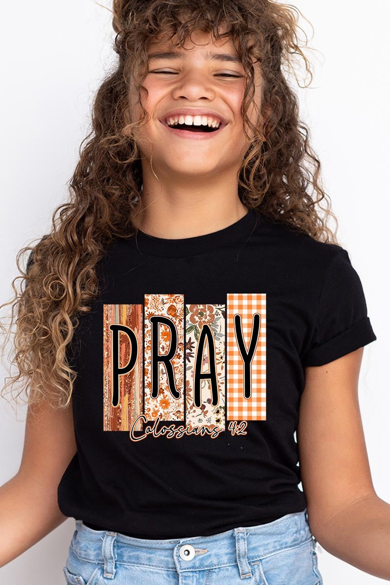 US3001Y-E3166Z Pray Fall Christian Kids Graphic Tee $11