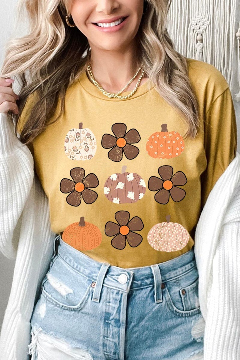 US3001P-E3117 Pumpkins & Flowers Fall Graphic Plus Tee $16