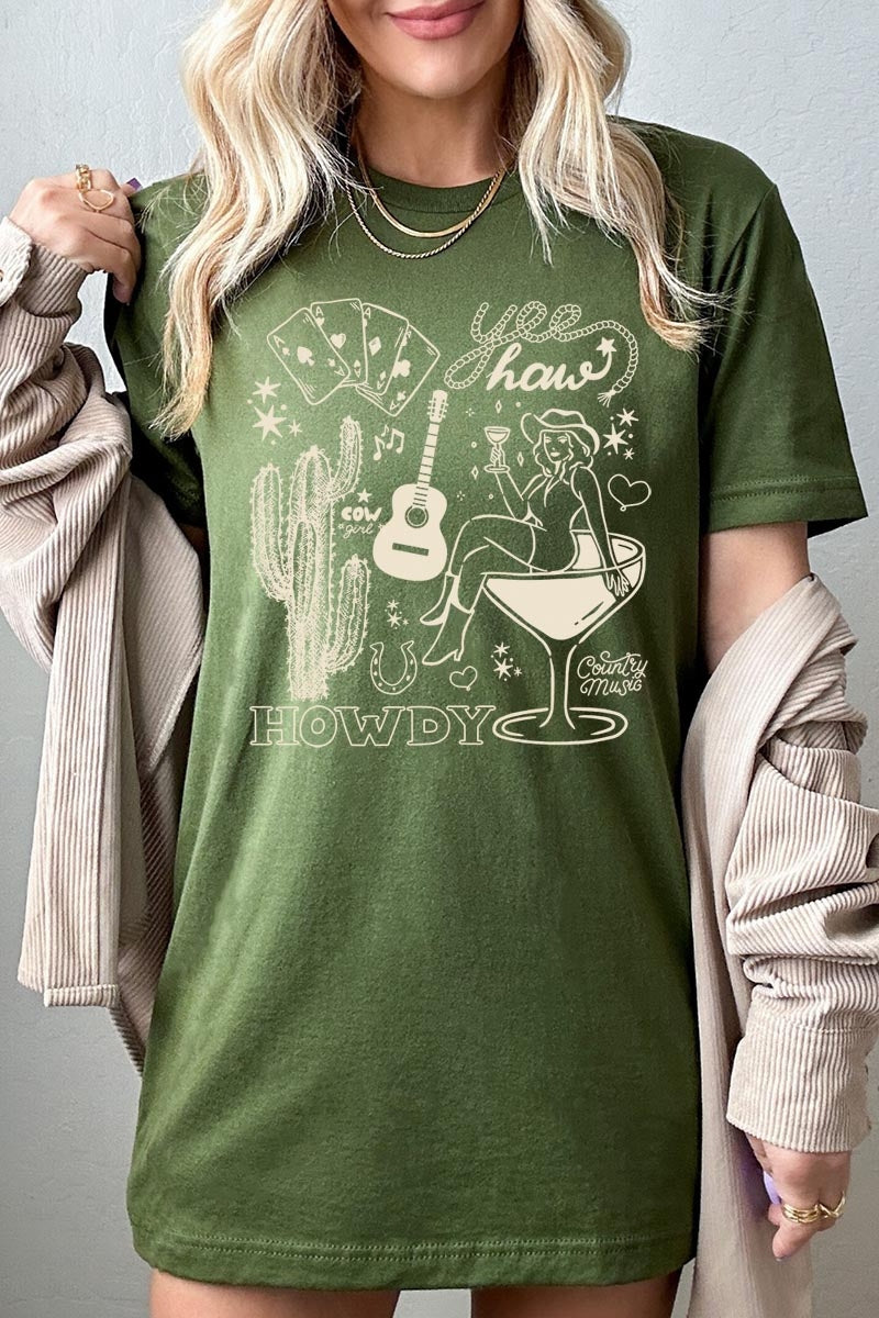 US3001-E3097 Cowgirl Country Music Graphic Tee $12.5