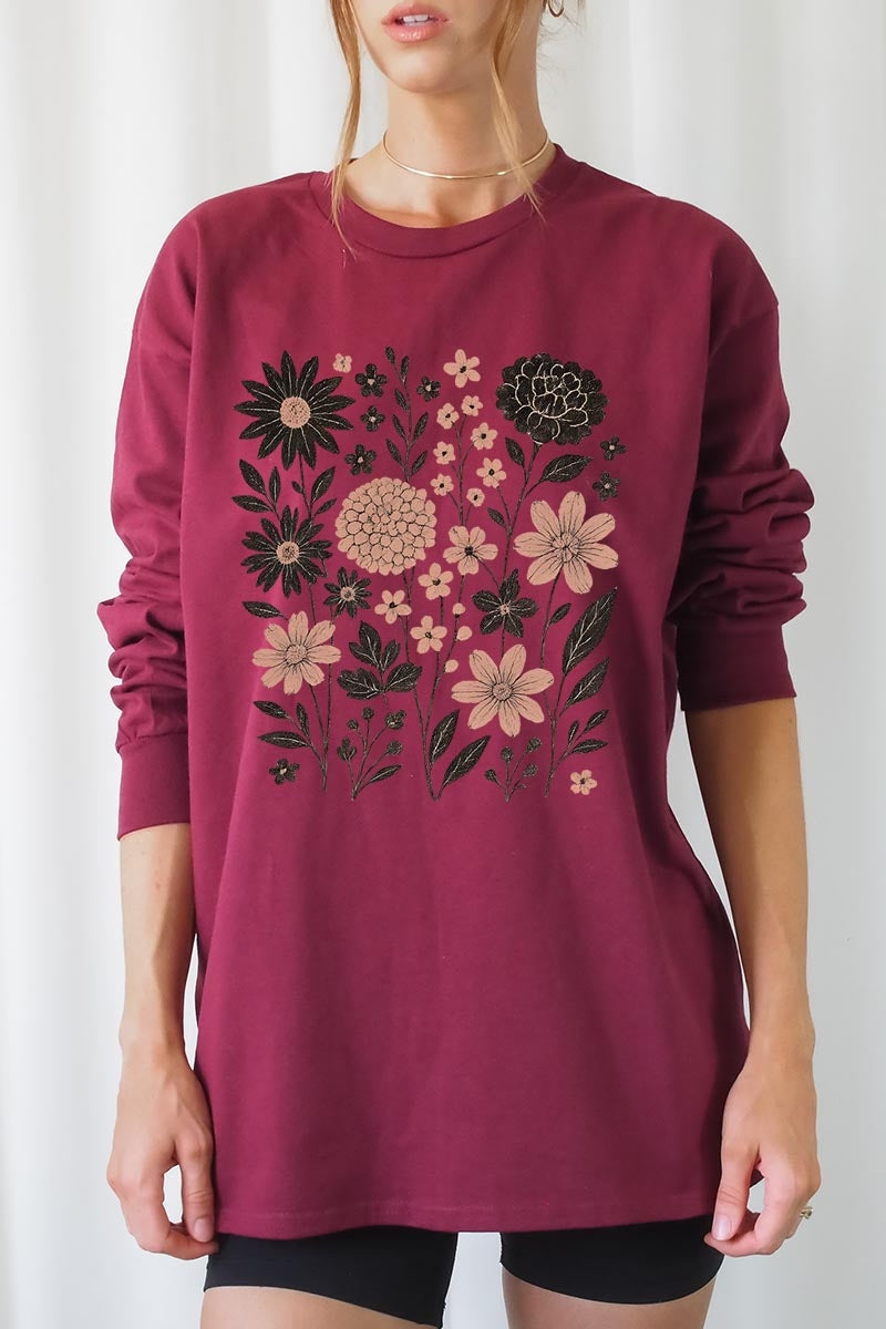 UL240P-E3178 Fall Floral Garden Graphic Plus Long Sleeve Tee $17