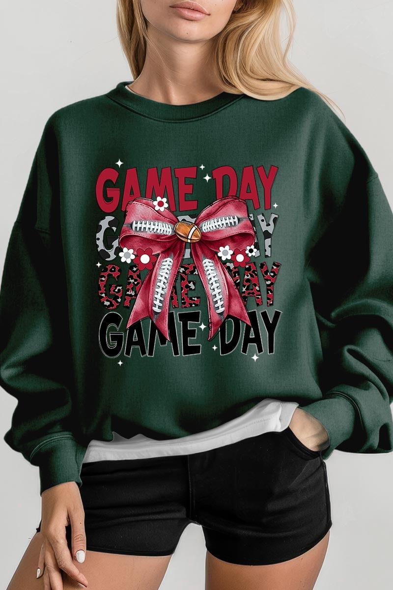 UL180P-E3093 Red Silver Football Game Day Bow Plus Sweatshirt $25