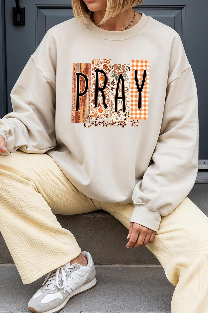 UL180P-E3166 Pray Fall Christian Graphic Plus Sweatshirt $25