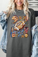 5000P-E3072 Retro Floral Football Graphic Plus Heavy Cotton Tee $12.75
