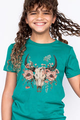 US3001Y-E3113Z Western Skull Floral Kids Graphic Tee $11