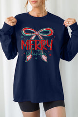 UL240P-E3197 Merry Christmas Bow Graphic Plus Long Sleeve Tee $17