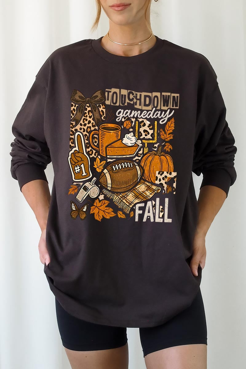 UL240P-E3134 Fall Football Collage Graphic Plus Long Sleeve Tee $17