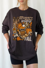 UL240-E3134 Fall Football Collage Graphic Long Sleeve Tee $13.75