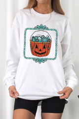 UL240P-E3140 Halloween turquoise pumpkin Plus Long Sleeve Tee $17