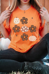 US3001-E3117 Pumpkins & Flowers Fall Graphic Tee $12.5