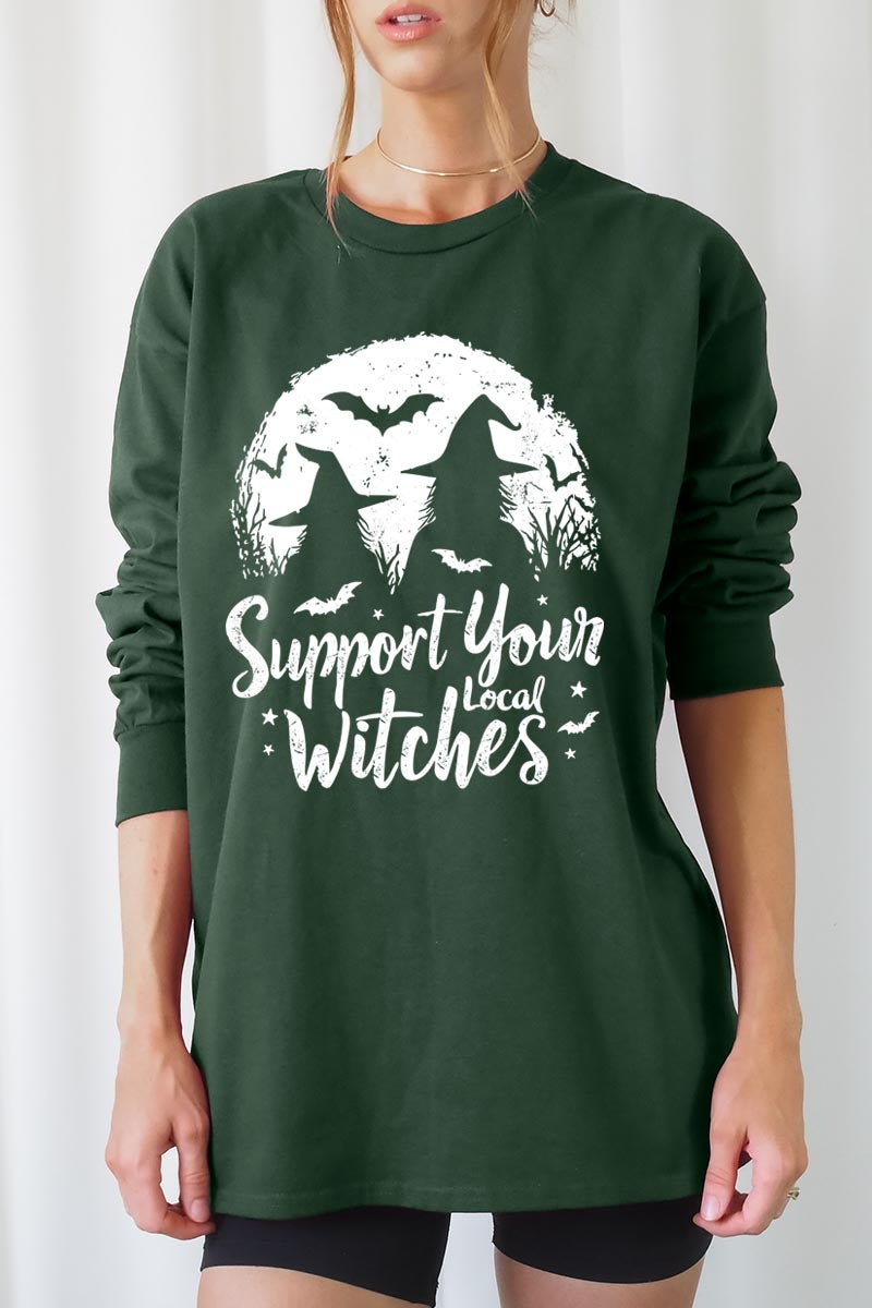 UL240-E3161 Local Witches Halloween Graphic Long Sleeve Tee $13.75
