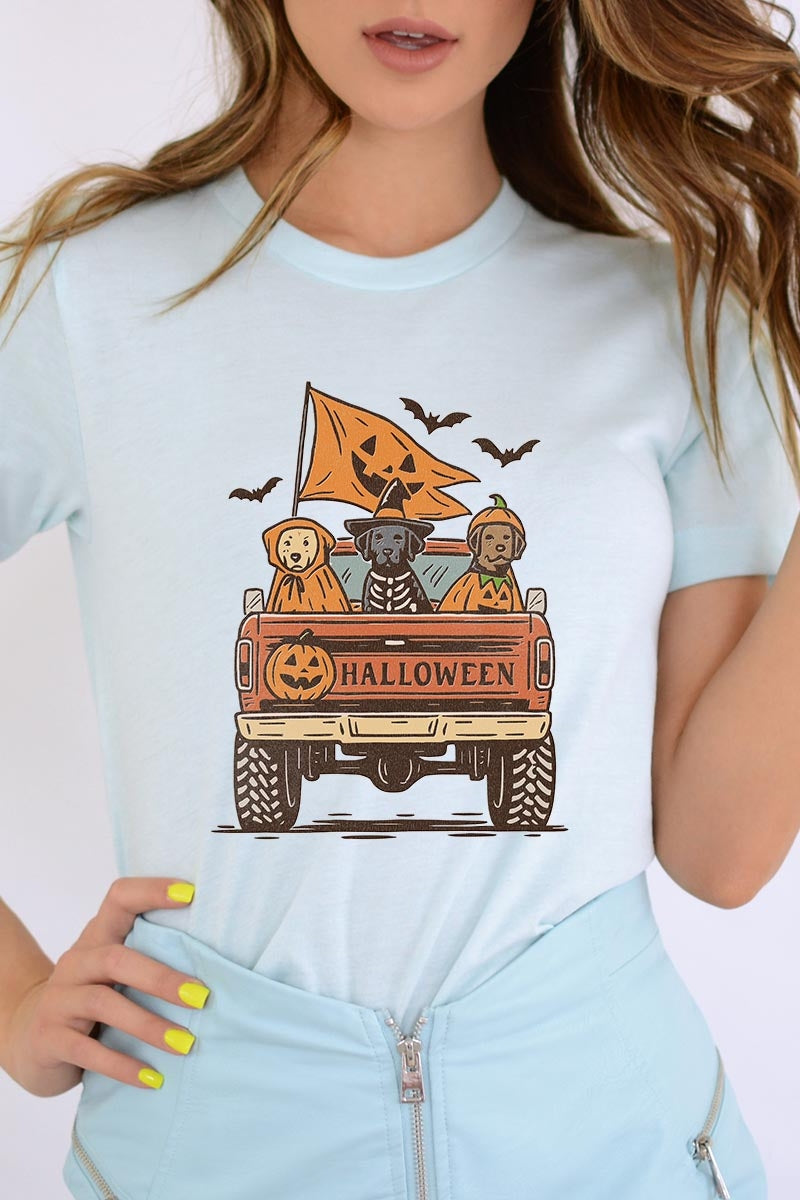 US3001P-E3150 Halloween Truck Dogs Graphic Plus Tee $16