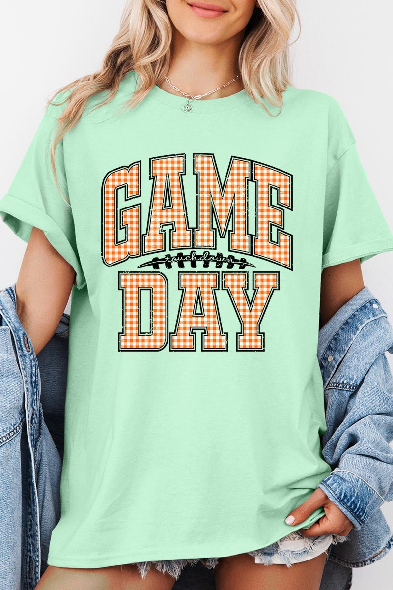 5000P-E3129 Orange Gingham Game Day Plus Heavy Cotton Tee $12.75