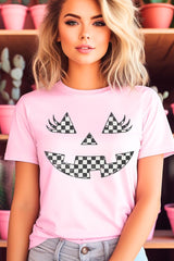 US3001P-E3149 Checker Pumpkin Face Graphic Plus Tee $16