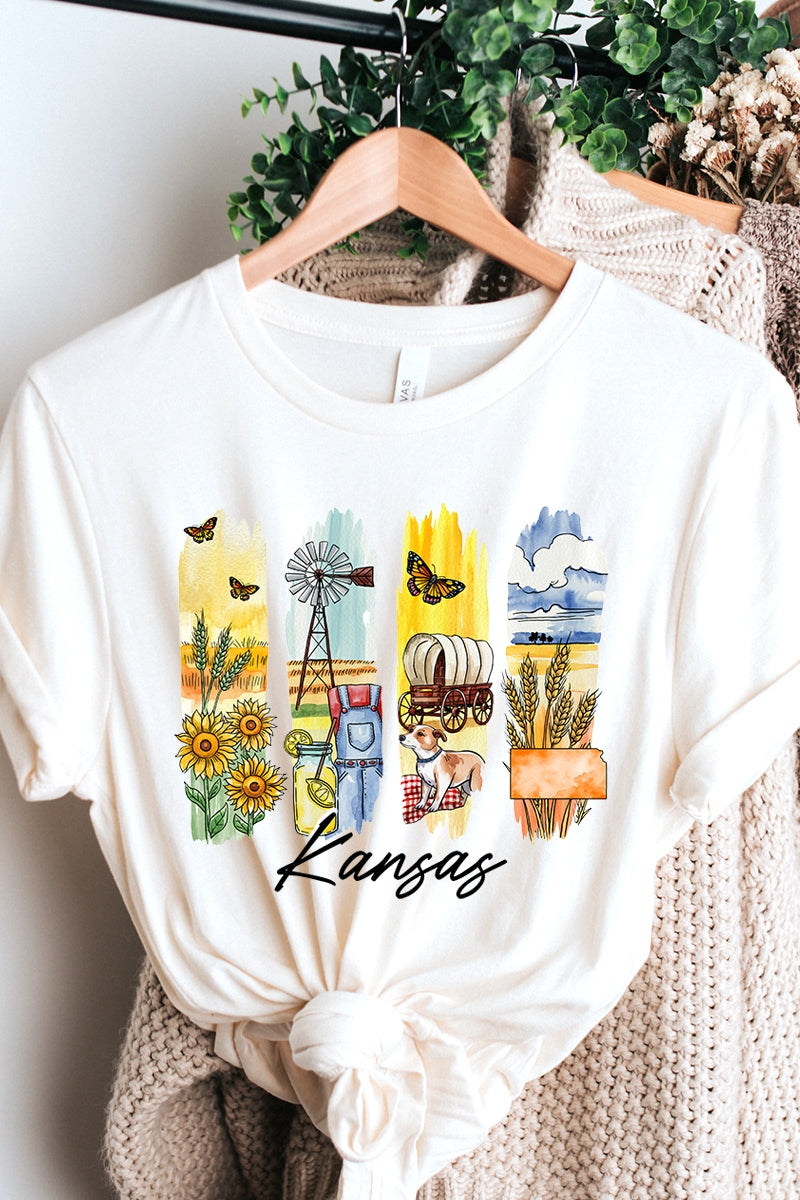 US3001P-E3061KS Kansas State Brushstroke Graphic Plus Tee $16