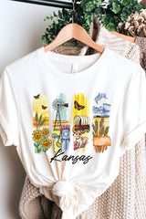 US3001P-E3061KS Kansas State Brushstroke Graphic Plus Tee $16