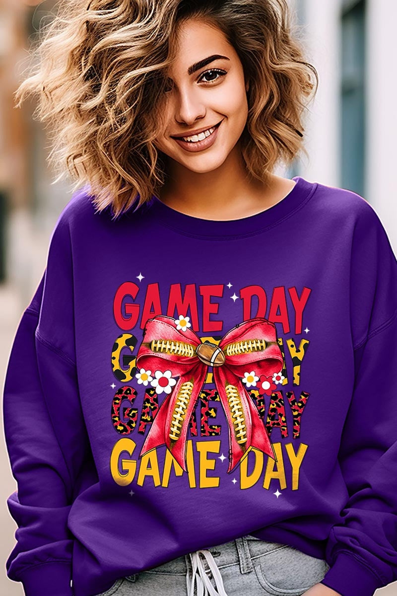 UL180P-E3091 Red Yellow Football Game Day Bow Plus Sweatshirt $25
