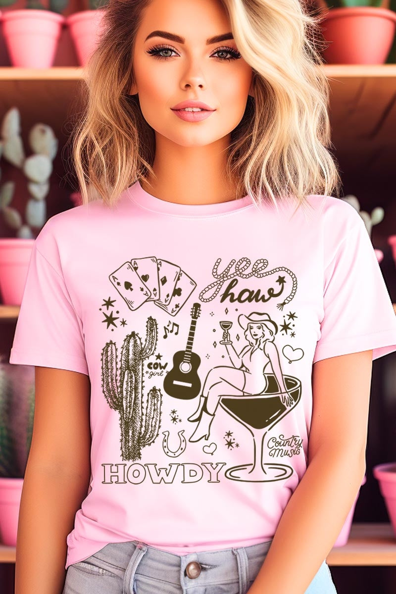 US3001-E3097 Cowgirl Country Music Graphic Tee $12.5