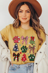 US3001-E3195 Christmas Bow Paw Graphic Tee $12.5