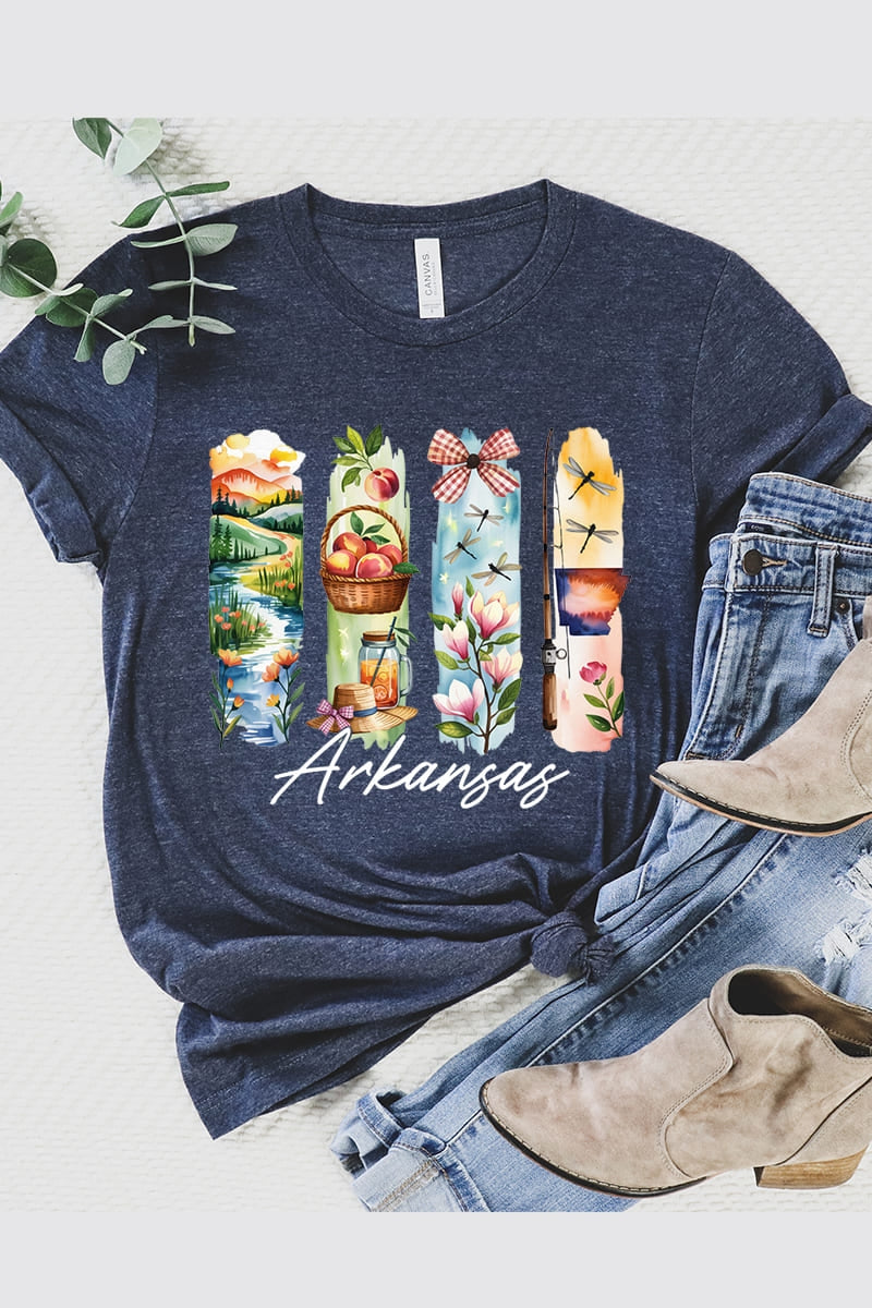 US3001P-E3061AR Arkansas State Brushstroke Graphic Plus Tee $16