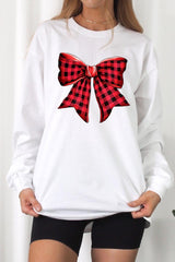UL240-E3198 Red Buffalo Plaid Bow Graphic Long Sleeve Tee $13.75